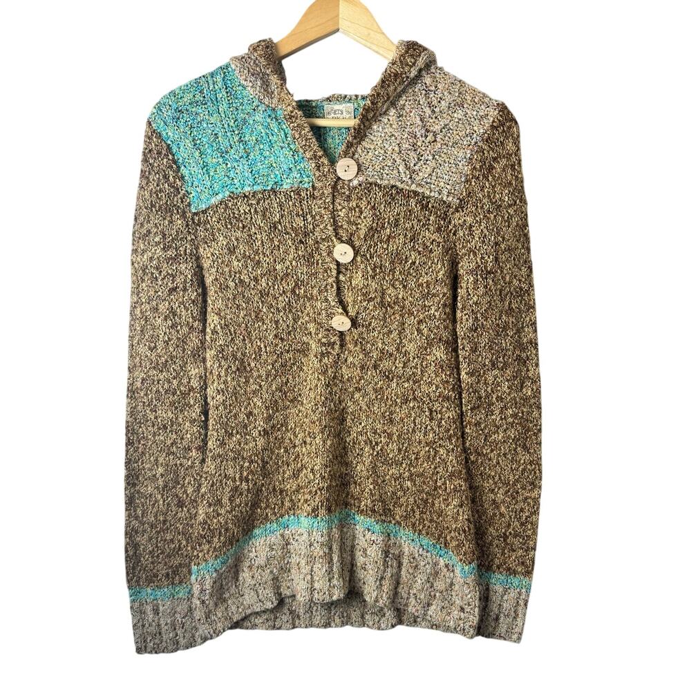BKE Buckle Sweater Hooded Women’s Chunky Knit Y2K Fairy Cottage Brown Boho